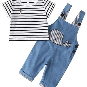 WISWELL Baby Girl BOY Pants Set Striped Short